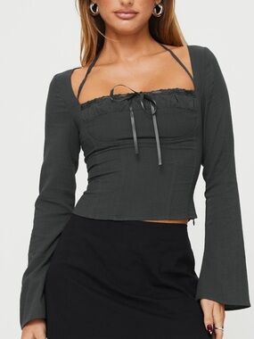 Princess Polly Trynia Corset-Style Dark Gray Long Sleeve Top Faire Whimsigoth